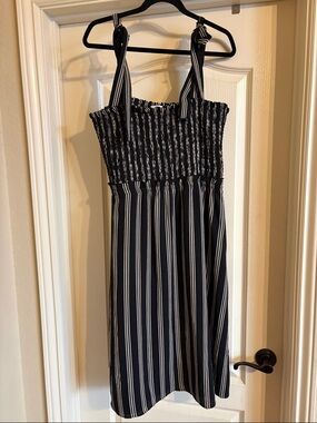 ALI & JAY Black and White Striped Smocked Dress